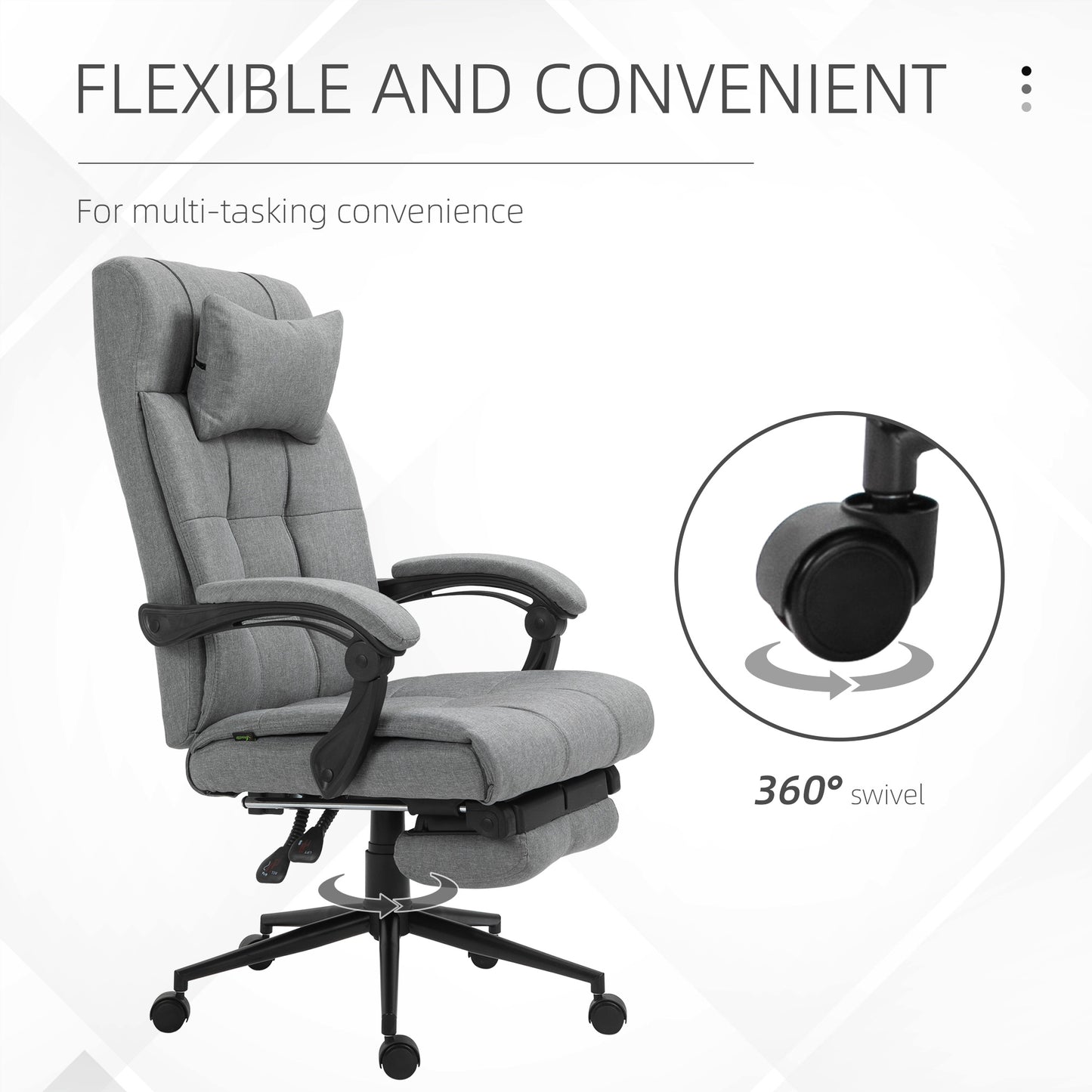 Vinsetto Office Chair with Footrest Ergonomic Office Chair with Armrests Lumber Support and Headrest Light Grey