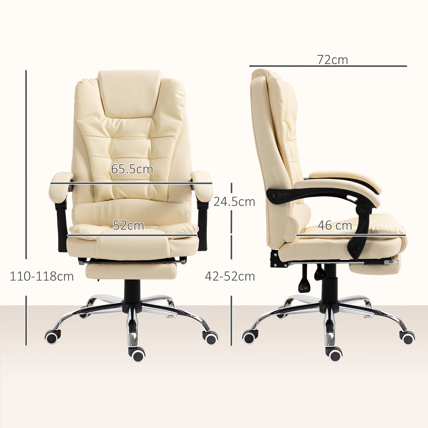 HOMCOM Executive Office Chair, Home Office Chair with Swivel Wheels, Reclining Backrest, Retractable Footrest, Cream White