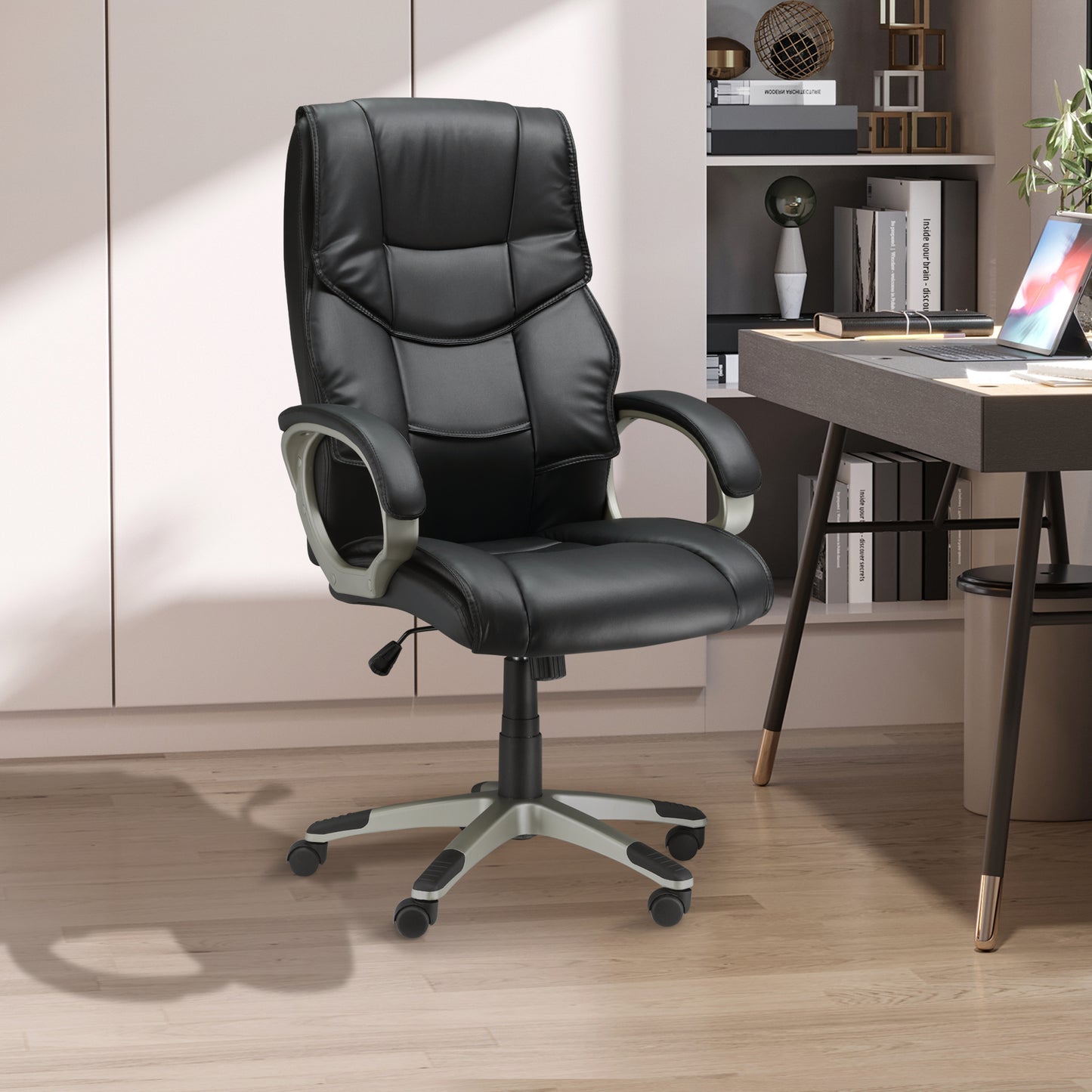 HOMCOM Home Office Chair High Back Computer Desk Chair with Faux Leather Adjustable Height Rocking Function Black