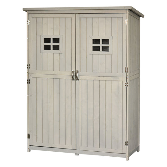 Outsunny Wooden Garden Shed with Two Windows, Tool Storage Cabinet, Outdoor Double Door Organizer 127.5L x 50W x 164H cm, Grey