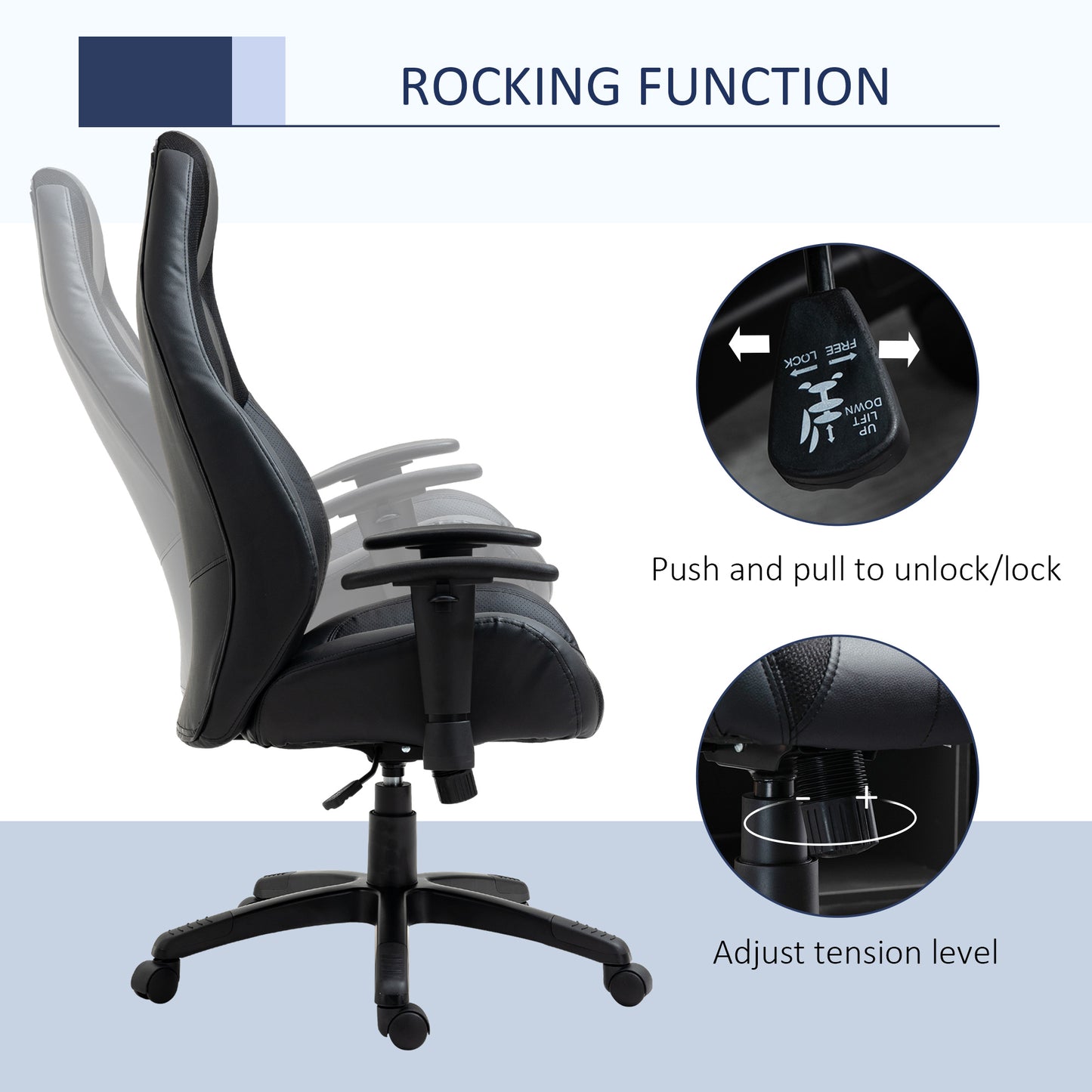 Vinsetto Racing Gaming Chair, Mesh & Faux Leather Computer Chair with High Back, Swivel Wheels, Adjustable Height and Armrest, Black