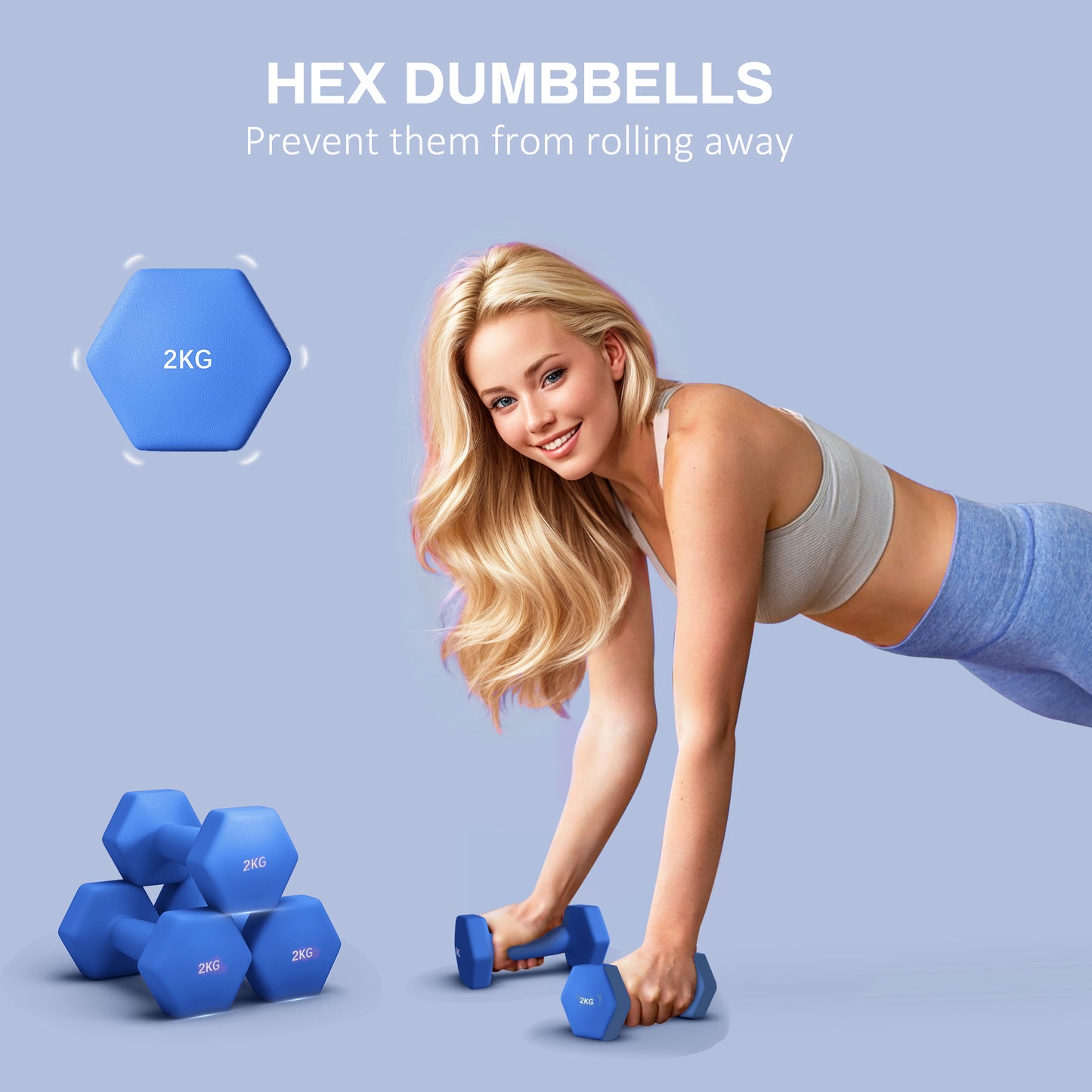 SPORTNOW 2 x 2kg Hexagonal Dumbbells Weights Set with Non-Slip Grip for Home Gym Workout, Blue