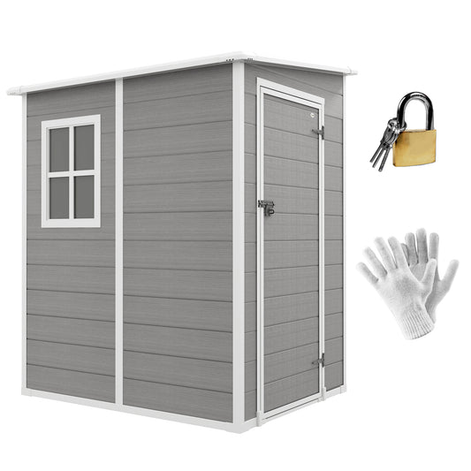 4'x5' Grey Garden Storage Shed, Lean-To Shed with Lockable Door, Window, Vent, and Plastic Roof