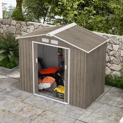 7 x 4ft Light Brown Metal Garden Storage Shed with Vents, Floor Foundation Kit, and Lockable Double Doors