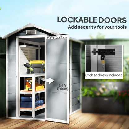 4 x 6ft Grey Plastic Garden Shed, with Floor, Window, Lockable Door, Vents, and Zero Maintenance for Patio Storage