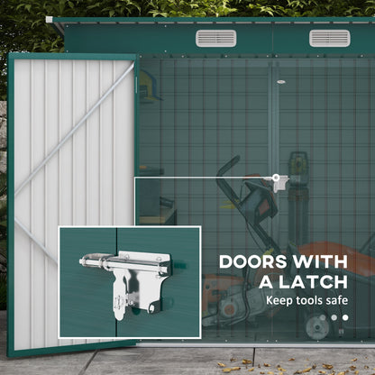 3.7 x 7.9ft Green Galvanized Steel Shed with Latched Door and Padlock