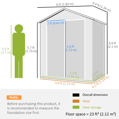 6'x4.5' Grey Garden Storage Shed, Lockable Shed with Double Doors, Window, Vent, and Plastic Roof