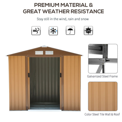 Outsunny 7 x 4ft Lockable Metal Garden Tool Storage Shed Storage - Light Brown