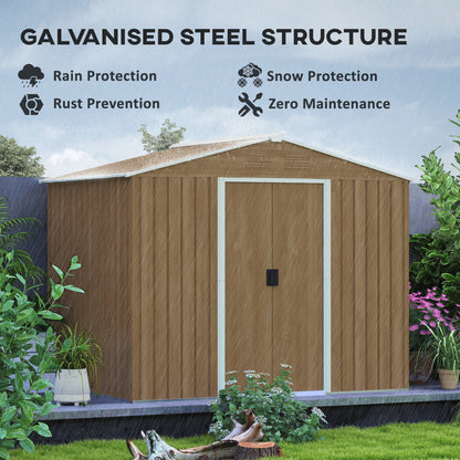8 x 6ft Brown Galvanized Steel Shed with Double Doors