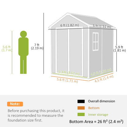6 x 5ft Dark Grey Garden Shed, Plastic Shed with Floor, Window, Lockable Doors, Vents, and Wood-Effect Resin for Outdoor Patio Storage