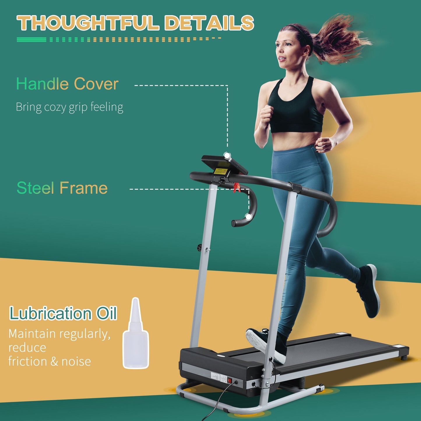 HOMCOM 1.25HP Motorised Electric Treadmill, 10km/h Folding Running Machine, Gym Fitness Exercise with LCD Monitor, Grey