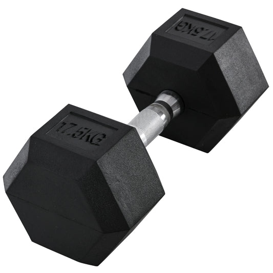 HOMCOM 17.5KG Single Rubber Hex Dumbbell Portable Hand Weights Dumbbell Home Gym