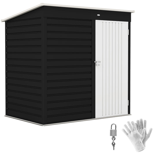6 x 4ft Dark Grey Metal Garden Shed, Lockable Door, Gloves, for Outdoor Tool Storage