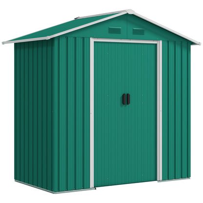 Outsunny 6.5ft x 3.5ft Metal Garden Storage Shed for Outdoor Tool Storage with Double Sliding Doors and 4 Vents, Green