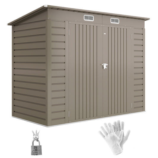 3.7 x 7.9ft Light Grey Galvanized Steel Shed with Latched Door and Padlock