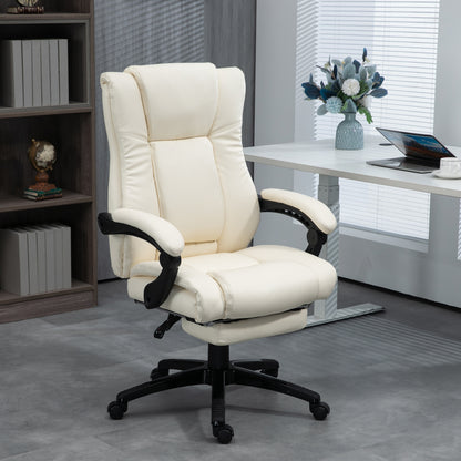 Vinsetto PU Leather Office Chair, Swivel Computer Chair with Footrest, Wheels, Adjustable Height, Cream White