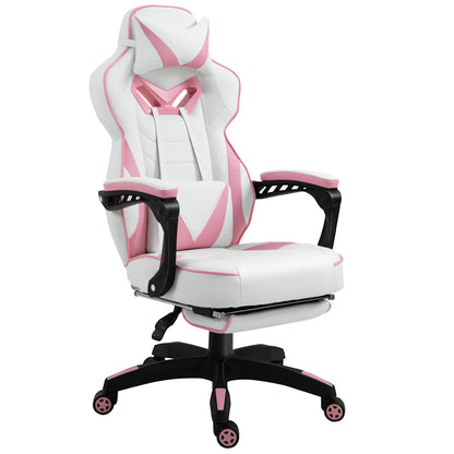 Vinsetto Computer Gaming Chair, Racing Desk Chair with Lumbar Support and Footrest, PU Leather Gamer Chair with Headrest and Swivel Wheels for Home, Pink