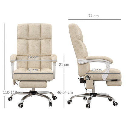 Vinsetto Massage Office Chair, Ergonomic Desk Chair, Comfy Work Study Chair with Heat, Padded Seat, 135° Reclining Back and Footrest for Home Office, Beige