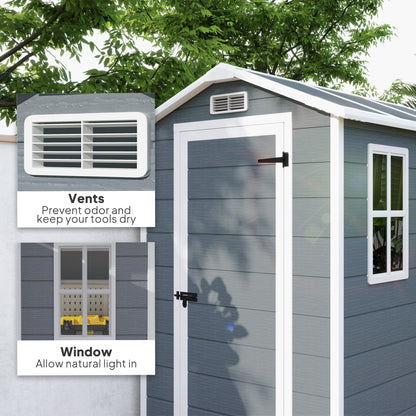 4 x 6ft Grey Plastic Garden Shed, with Floor, Window, Lockable Door, Vents, and Zero Maintenance for Patio Storage