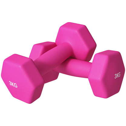 SPORTNOW 2 x 3kg Hexagonal Dumbbells Weights Set with Non-Slip Grip for Home Gym Workout, Pink