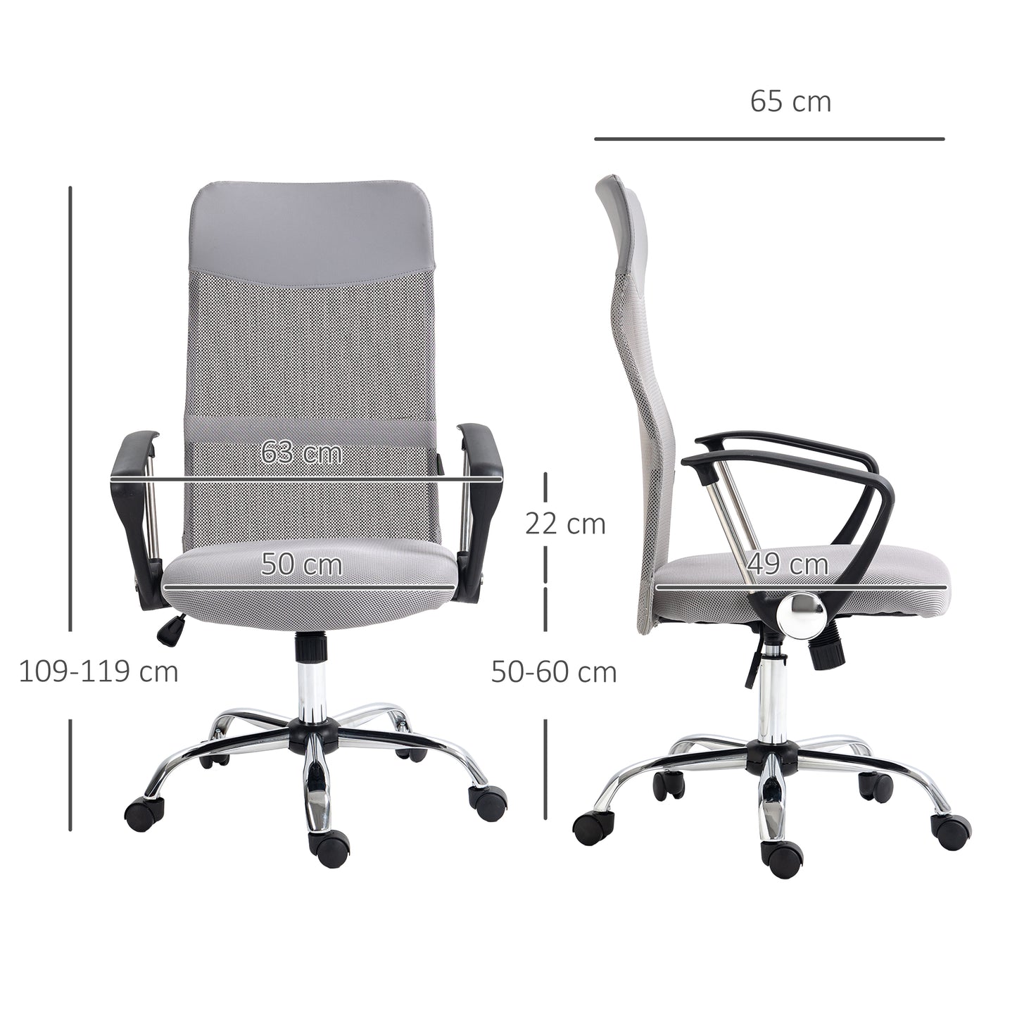 Vinsetto Ergonomic Office Chair Mesh Chair with Adjustable Height Tilt Function Light Grey