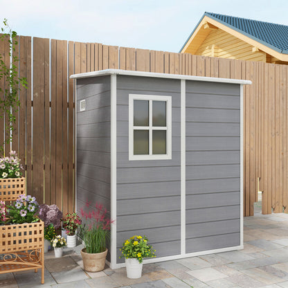 4'x5' Grey Garden Storage Shed, Lean-To Shed with Lockable Door, Window, Vent, and Plastic Roof