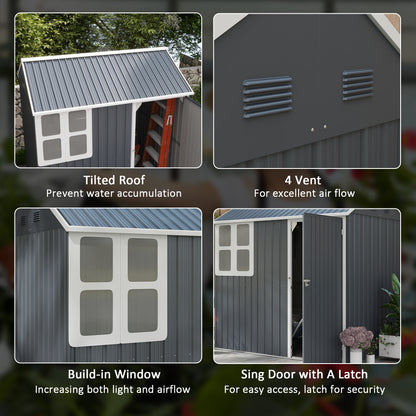 7 x 6ft Dark Grey Galvanized Garden Shed with Latch