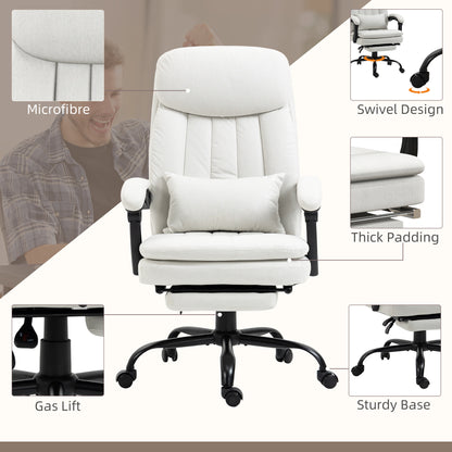 Vinsetto Office Chair, Ergonomic Desk Chair with 6-Point Vibration Massage and Lumbar Heating, Computer Chair with Lumbar Support Pillow, 155° Reclining Back and Footrest, Cream White