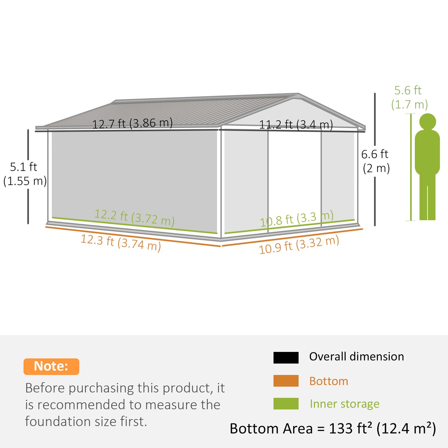 Outsunny 13 x 11ft Metal Garden Shed, Outdoor Storage Tool House with Ventilation Slots, Foundation Kit and Lockable Double Doors, Grey