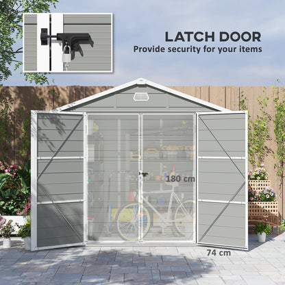 7.9ft x 6.2ft Light Grey Shed with Aluminium Frame, Plastic Walls, and Foundation