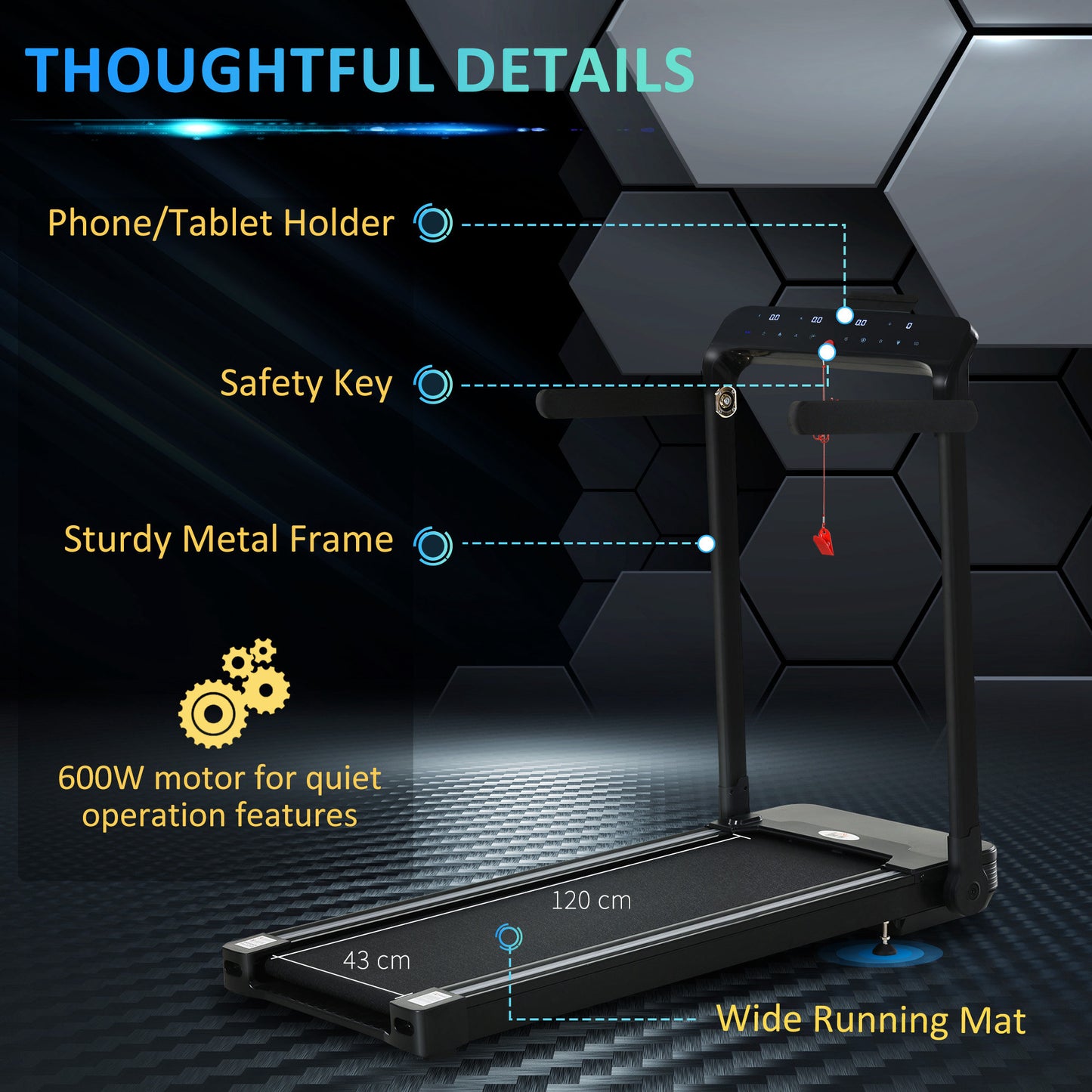 HOMCOM Folding Treadmill, 1.85HP Installation-Free Walking Jogging Running Machine, 12KM/H with 12 Pre-Programs and LED Display for Home Gym Office