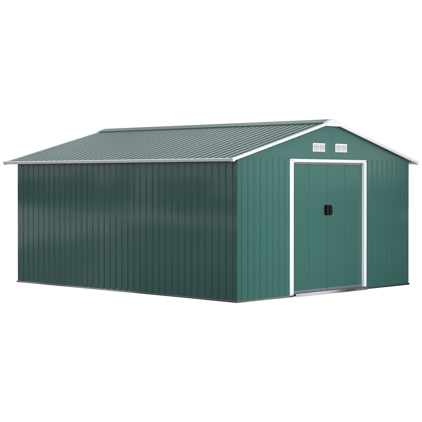 Outsunny 12.5 x 11.1ft Steel Sliding Door Storage Shed - Green