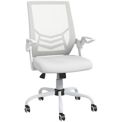 Vinsetto Mesh Office Chair, Computer Desk Chair with Flip-up Armrests, Lumbar Back Support and Swivel Wheels, White