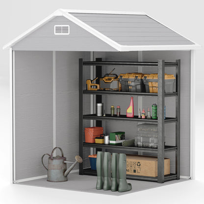 6 x 5ft Light Grey Garden Shed, Plastic Shed with Floor, Window, Lockable Doors, Vents, and Wood-Effect Resin for Outdoor Patio Storage