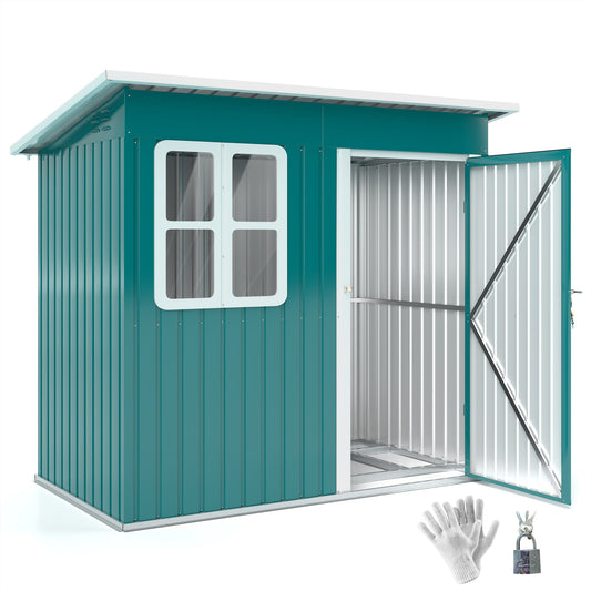 7 x 4ft Green Galvanized Steel Garden Shed with Lock and Gloves