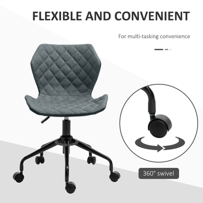 HOMCOM Office Computer Desk Chair, Swivel Task Chair no Arms, Fabric Study Chair with Adjustable Height and Rolling Wheels for Home Work, Grey