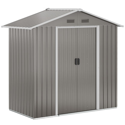 Outsunny 6.5ft x 3.5ft Metal Garden Storage Shed for Outdoor Tool Storage with Double Sliding Doors and 4 Vents, Grey