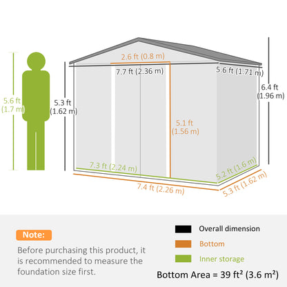 8 x 6ft Brown Galvanized Steel Shed with Double Doors