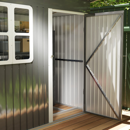 7 x 4ft Grey Galvanized Steel Garden Shed with Lock and Gloves