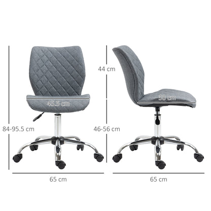 Vinsetto Armless Office Chair Adjustable Computer Chair Swivel Chair with Rolling Wheels and Linen Fabric Back Support for Home Office Students Study Grey