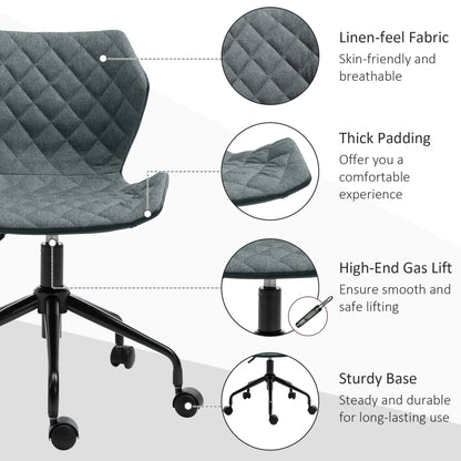 HOMCOM Office Computer Desk Chair, Swivel Task Chair no Arms, Fabric Study Chair with Adjustable Height and Rolling Wheels for Home Work, Grey