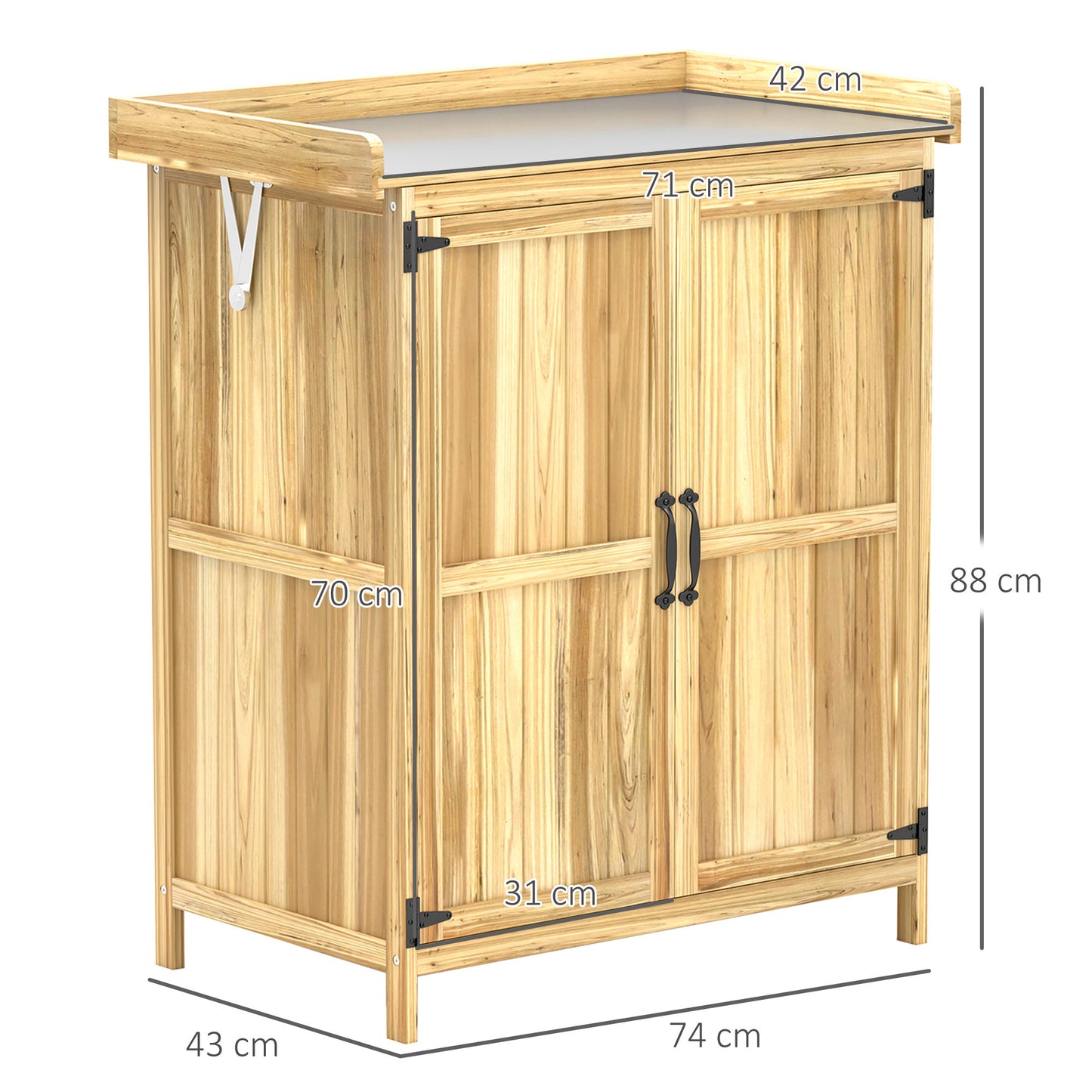 43 x 74cm Fir Wood Shed with Metal Worktop - Natural Finish