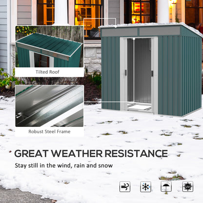 6.5 x 4ft Green Galvanized Metal Shed with Foundation Kit, Lockable Garden Tool Shed, Double Sliding Doors, and Vents