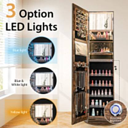 360° Swivel Jewelry Cabinet Lockable Standing Jewelry Armoire w/LED lights