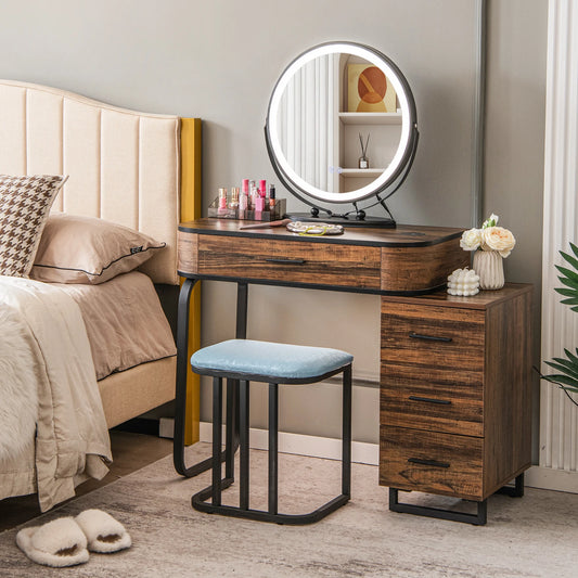 Vanity Table Set with Lighted Mirror, Makeup Table with Cushioned Stool