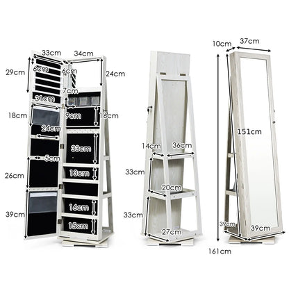 Free Standing Jewelry Armoire 360 Rotating Mirrored Jewelry Cabinet With Lock