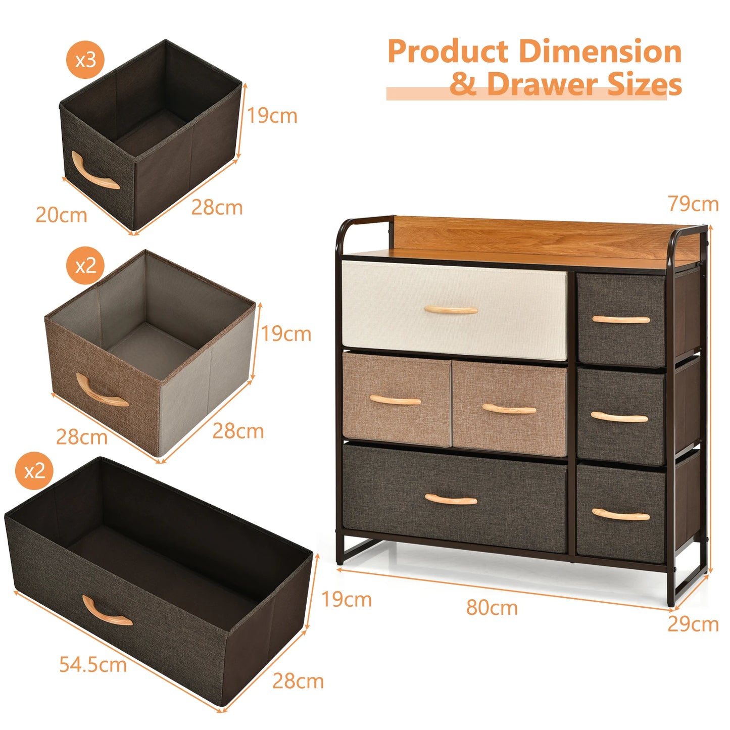 7 Drawer Dresser Storage Tower, Wide Organizer Unit w/ Foldable Fabric Drawers