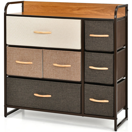 7 Drawer Dresser Storage Tower, Wide Organizer Unit w/ Foldable Fabric Drawers