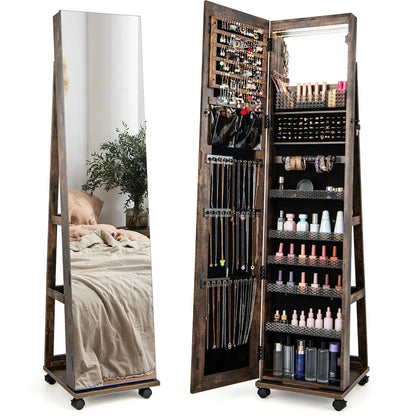 360° Rotating Jewelry Armoire Full Length Mirrored Freestanding Makeup Cabinet