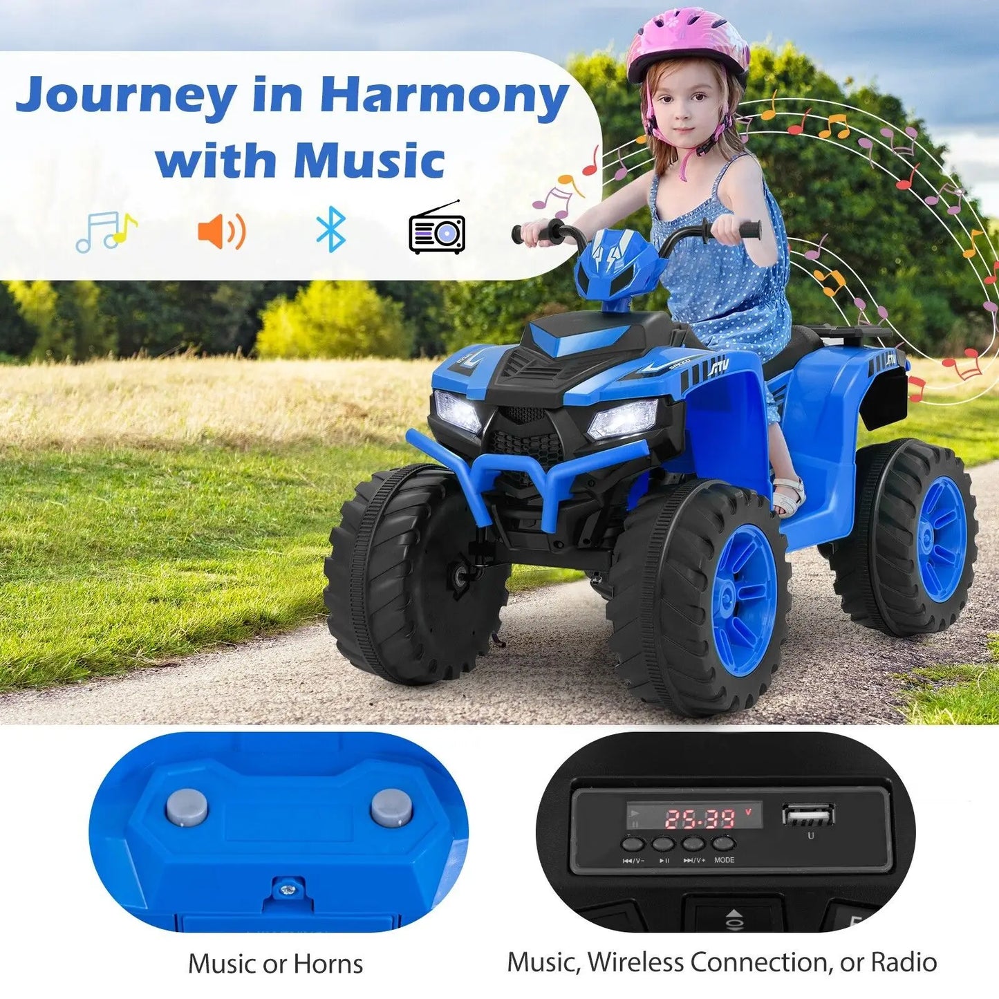 24V Kids Ride-On Electric ATV 4-Wheeler Quad Car w/Wireless Connection